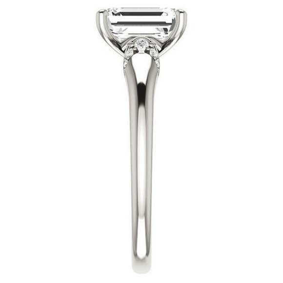 3.5Carat -10x8mm Emerald Moissanite Accented Engagement Ring - Picture 3 of 15